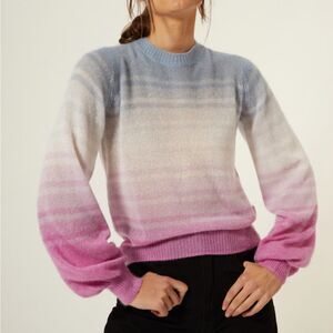 Autumn Cashmere Puff Sleeve Cashmere Gradient Stripe Crew Sweater